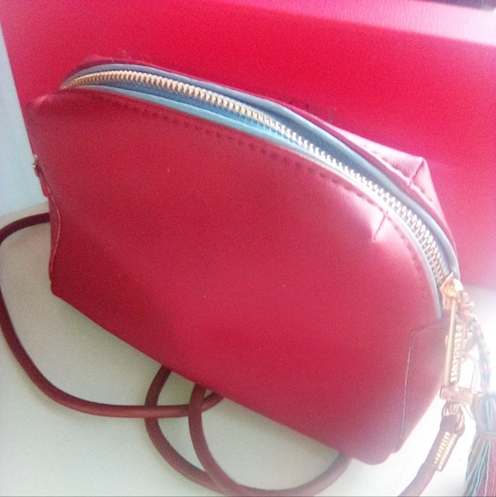 Red Leather Tassel Detail Crossbody Bag